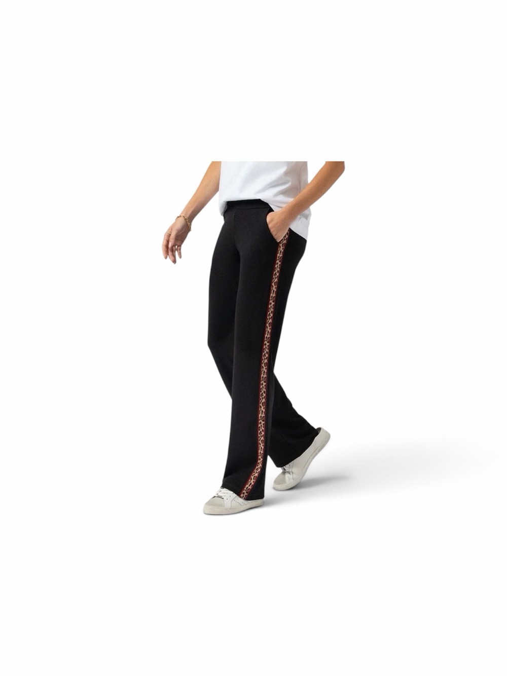 Saint + Sofia Runway Pant - Black with leopard/red side detail